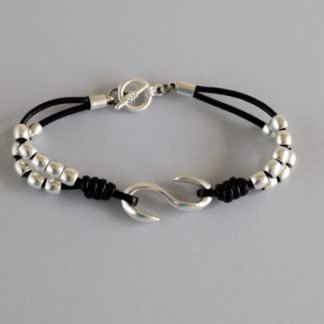 Beaded Faux Leather Bracelet With Silver Beads