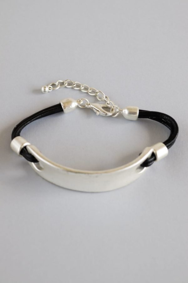 Faux Leather Cord Bracelet With Silver Element