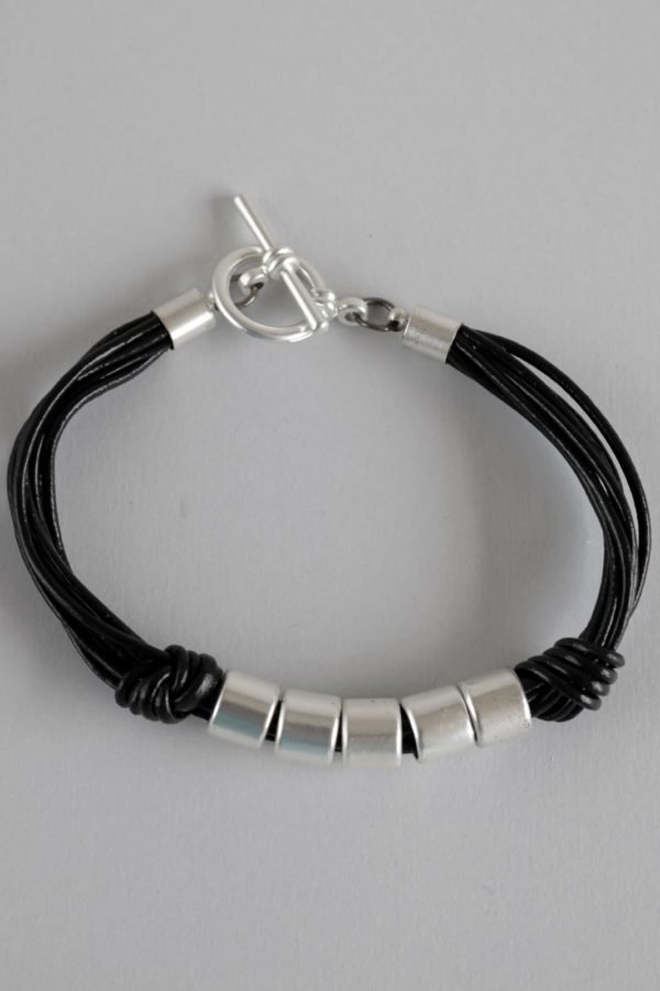 Multi Cord Bracelet With Silver Beads