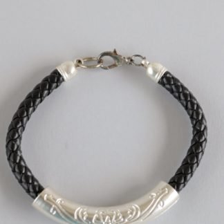 Braided Faux Leather Bracelet With Silver Sleeve