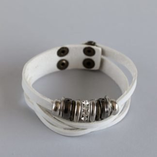 White Split Faux Leather Bracelet With Beads