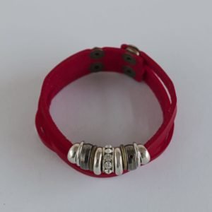 Red Split Faux Leather Bracelet With Beads