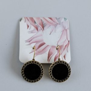 Gold and Faux Leather Round Medallion Earrings