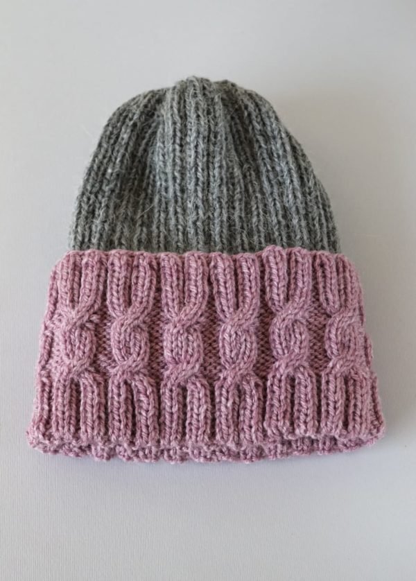 Two Tone Hand Knitted Beanie With Mohair