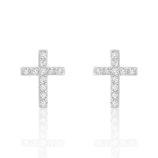 Sterling Silver Cross Earrings With Crystal Accents
