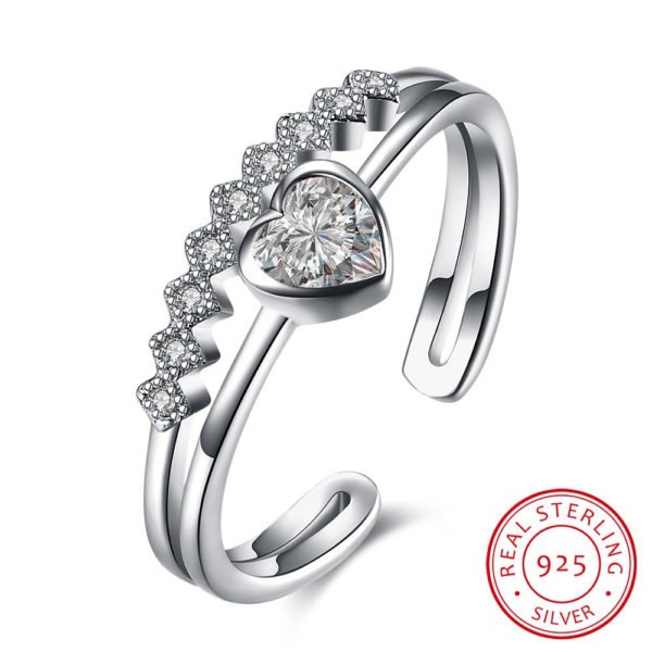 925 Sterling Silver Adjustable Love Ring With Heart Shaped Zirconia