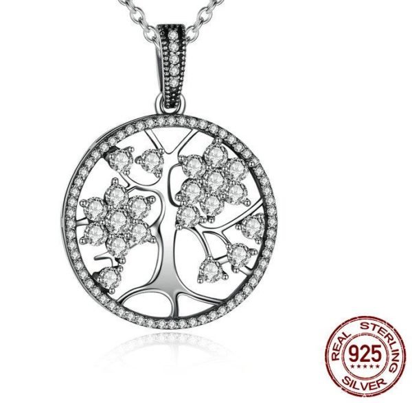 925 Sterling Silver Tree of Life Round Necklace Pendant