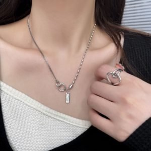 S925 Sterling Silver Thai Silver Square Necklace