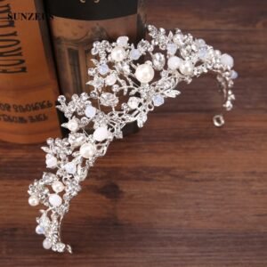 Silver Crystal Bridal Tiara With Faux Pearls