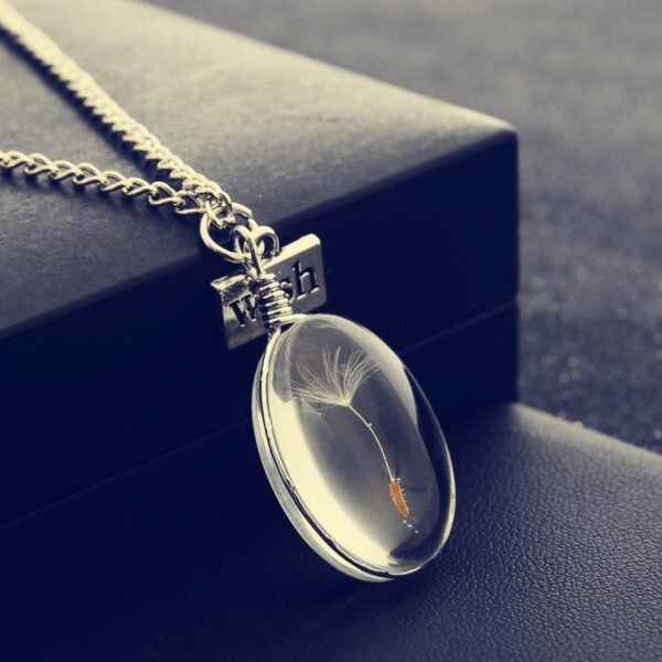 Necklace with a Crystal Pendant Containing a Dandelion