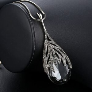 Long Necklace With Gray Crystal Pendant