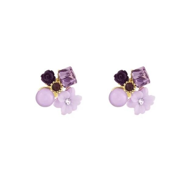 Purple Crystal Flower Earrings - Image 2