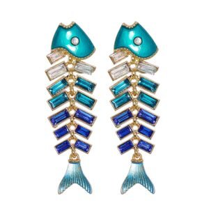 Blue Fish Bone Earrings