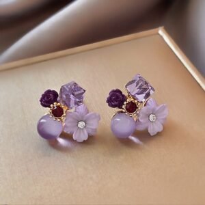Purple Crystal Flower Earrings