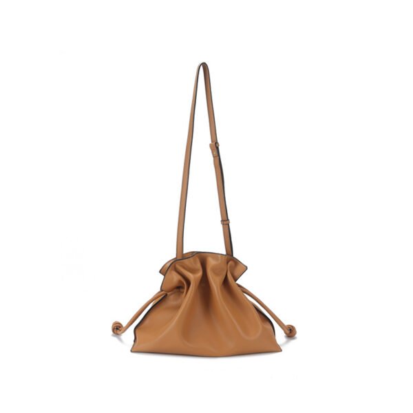 Leather Drawstring Pouch Handbag brown