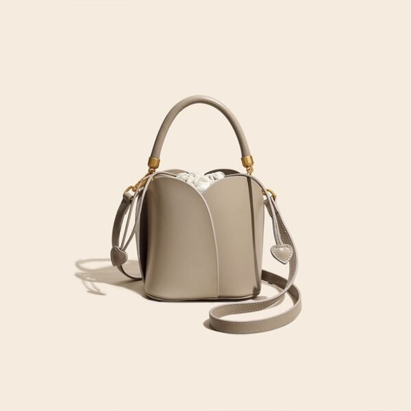 Leather Tulip Bucket Bag beige front