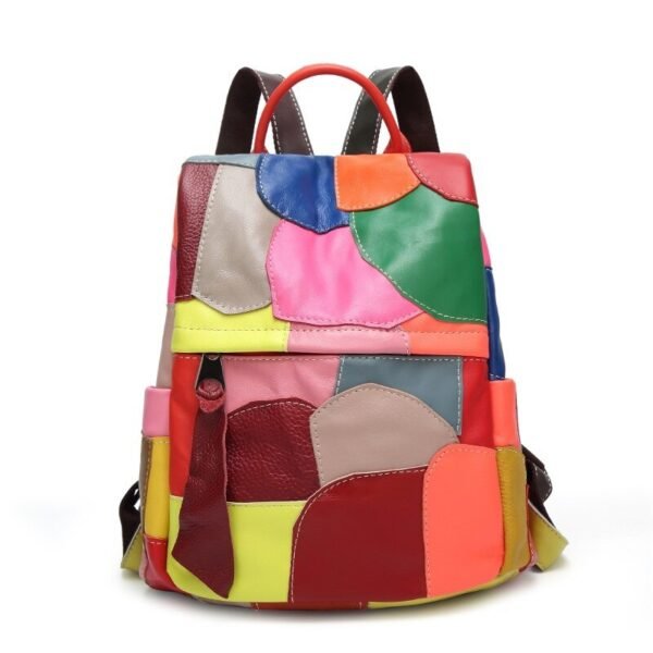 Colorful Leather Patchwork Backpack Bag