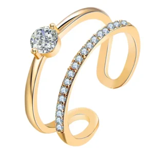 Double Band Ring with Crystal Elements gold