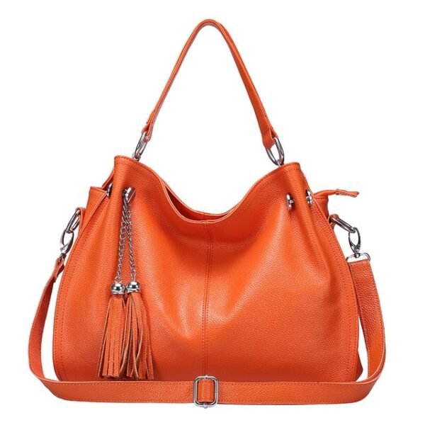 Orange Genuine Leather Shoulder Handbag with Tassels