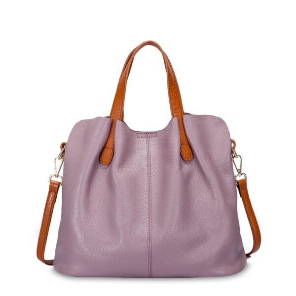 Large Leather Tote Bag with Shoulder Strap purple