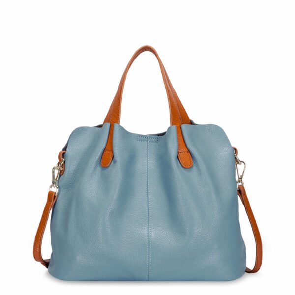 Large Leather Tote Bag with Shoulder Strap blue