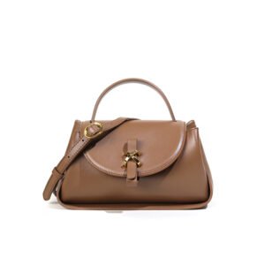 Leather Shoulder Bag With Magnetic Buckle Brown