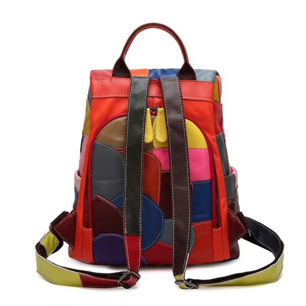 Colorful Leather Patchwork Backpack Bag Back view of straps