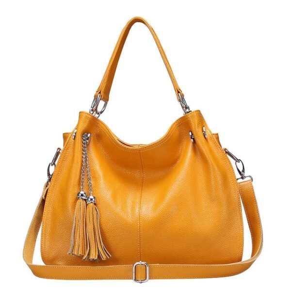 Yellow Genuine Leather Shoulder Handbag with Tassels