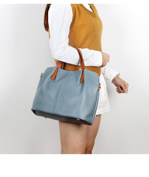 Large Leather Tote Bag with Shoulder Strap modelled