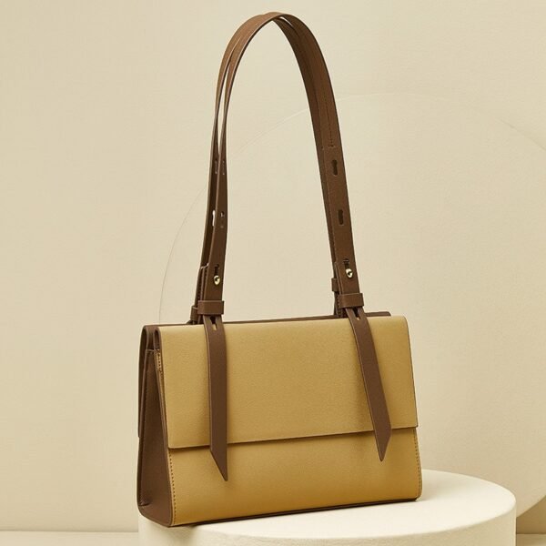 Genuine Leather Elegant Tote Bag brown on table