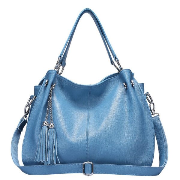 Genuine Leather Shoulder Handbag with Tassels