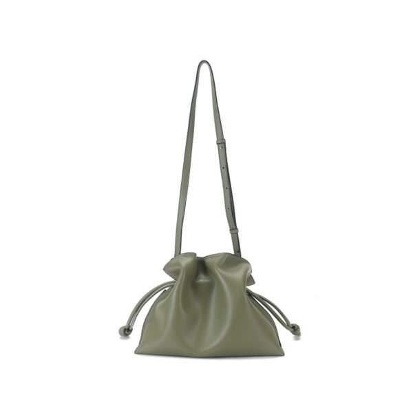 Leather Drawstring Pouch Handbag olive