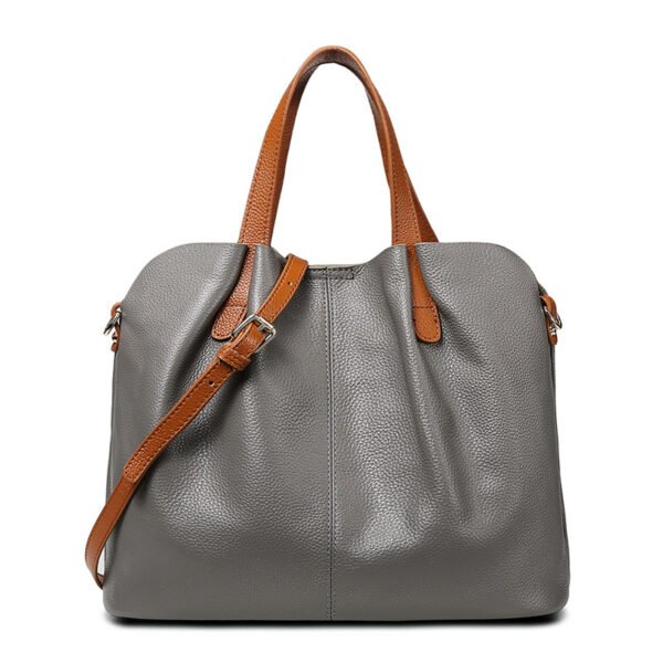 Large Leather Tote Bag with Shoulder Strap grey