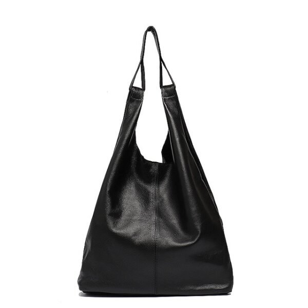 Large Genuine Leather Bucket Handbag black