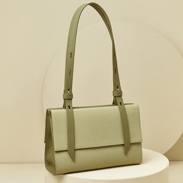 Genuine Leather Elegant Tote Bag green on table