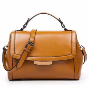 Genuine Leather Inclined Shoulder Bag yellow or tan