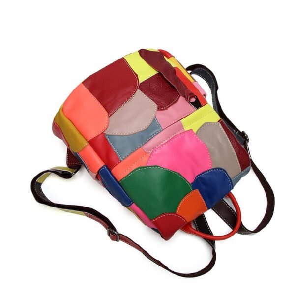 Colorful Leather Patchwork Backpack Bag lying down