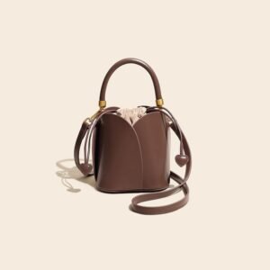 Leather Tulip Bucket Bag brown