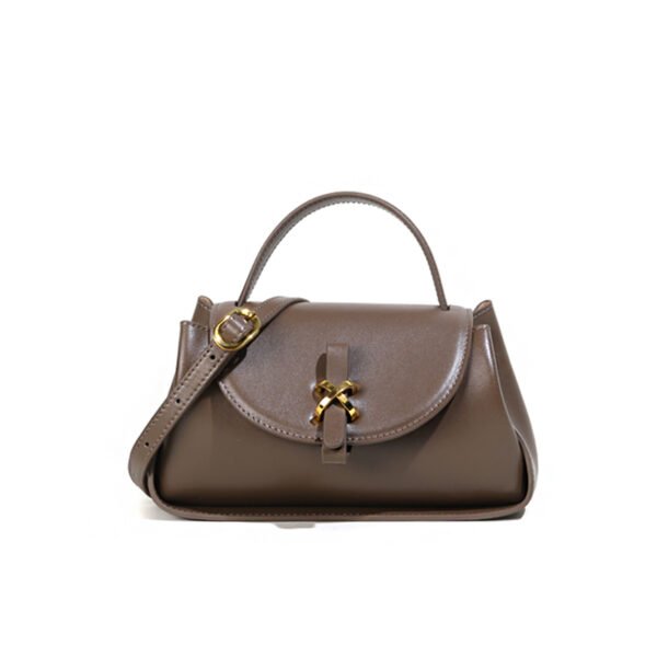 Brown Leather Shoulder Bag With Magnetic Buckle