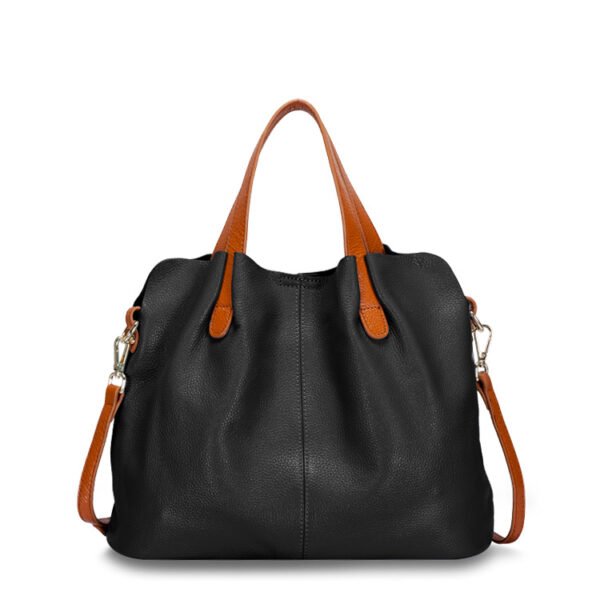 Large Leather Tote Bag with Shoulder Strap black