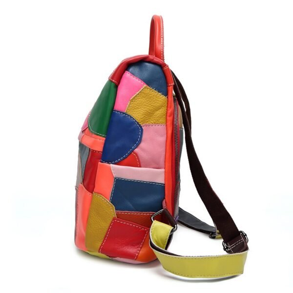 Colorful Leather Patchwork Backpack Bag side view