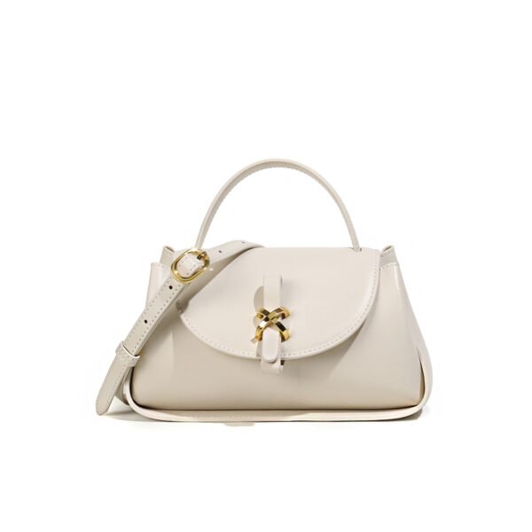 White Leather Shoulder Bag With Magnetic Buckle