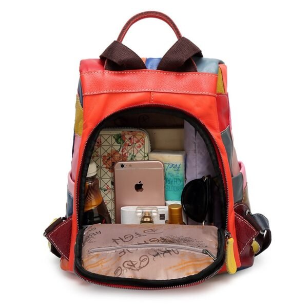 Colorful Leather Patchwork Backpack Bag open