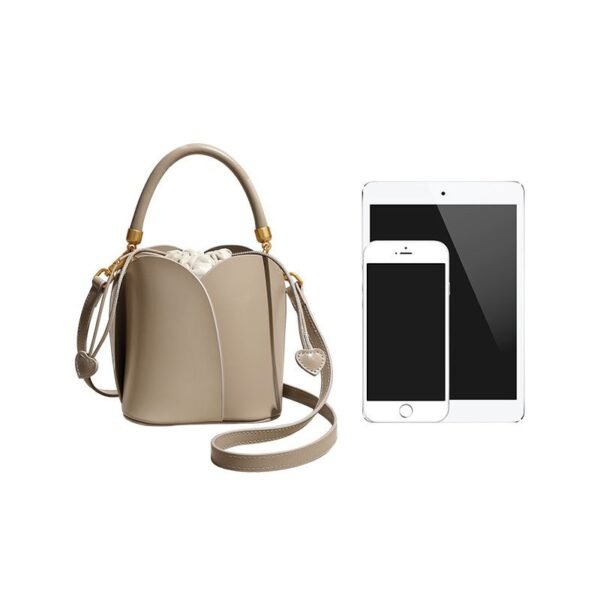 Leather Tulip Bucket Bag phone and tablet comparison