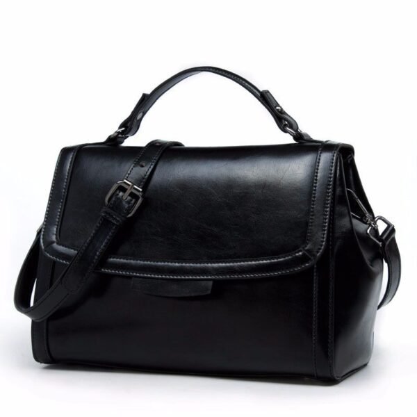 Genuine Leather Inclined Shoulder Bag black